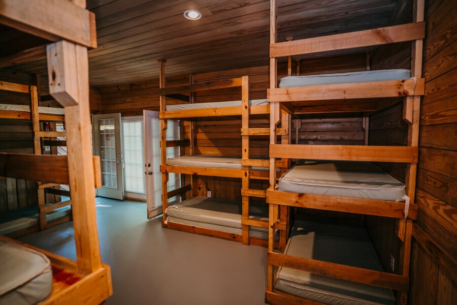Bunk beds inside 1 of Outland Expedition's Cabins near the Ocoee River.